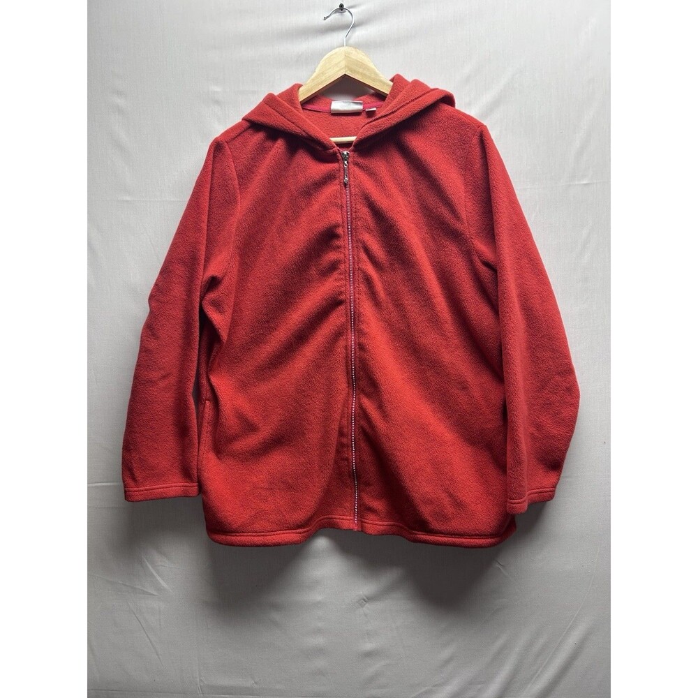 Quacker Factory Women’s Large Red Jewel Zip Fleece Hoodie Cozy